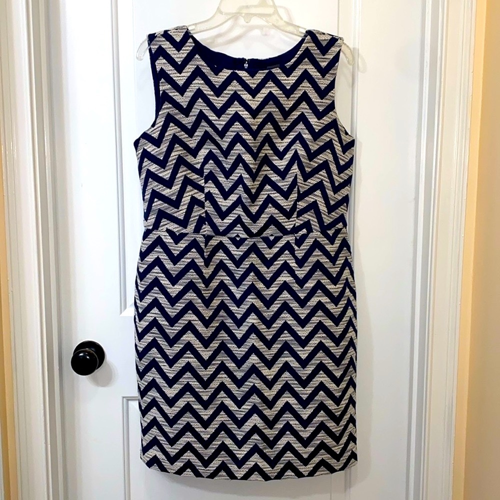 The Limited White and Blue Sleeveless Sheath Dress